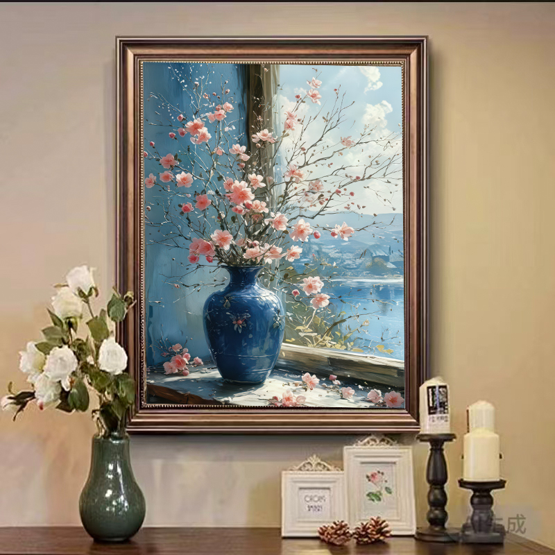 《瓶中花》轻奢风格油画花瓶挂画餐厅现代装饰画FL33-40-60-欧棕