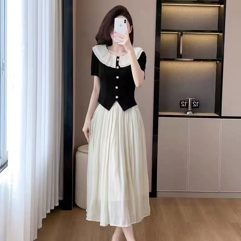 2851#2025新款娃娃领上衣半身裙两件套套装