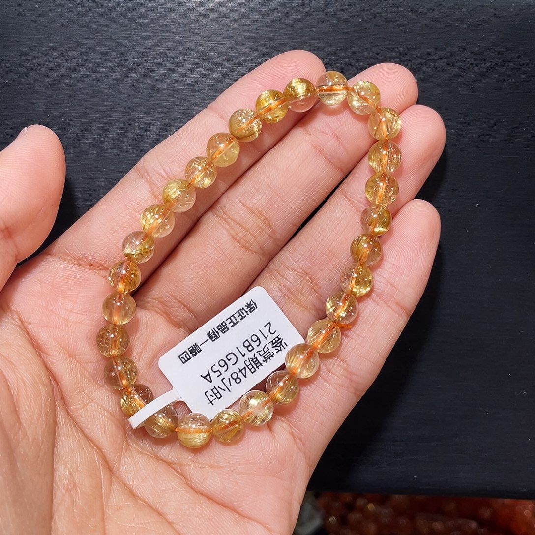 洛***7发晶未镶嵌手链顺发钛晶小金豆6mm