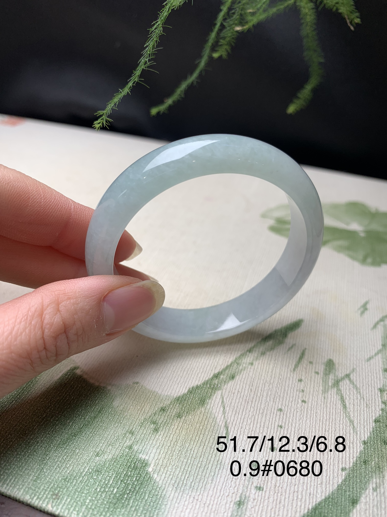 51.7圈口底色正圈天然缅甸翡翠手镯#货号0680