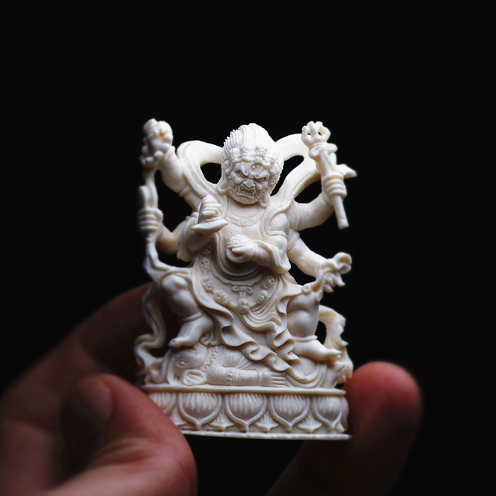 和顺斋雅藏猛犸牙寸佛猛犸象牙大黑天迷你摆件重工雕刻随身掌中佛