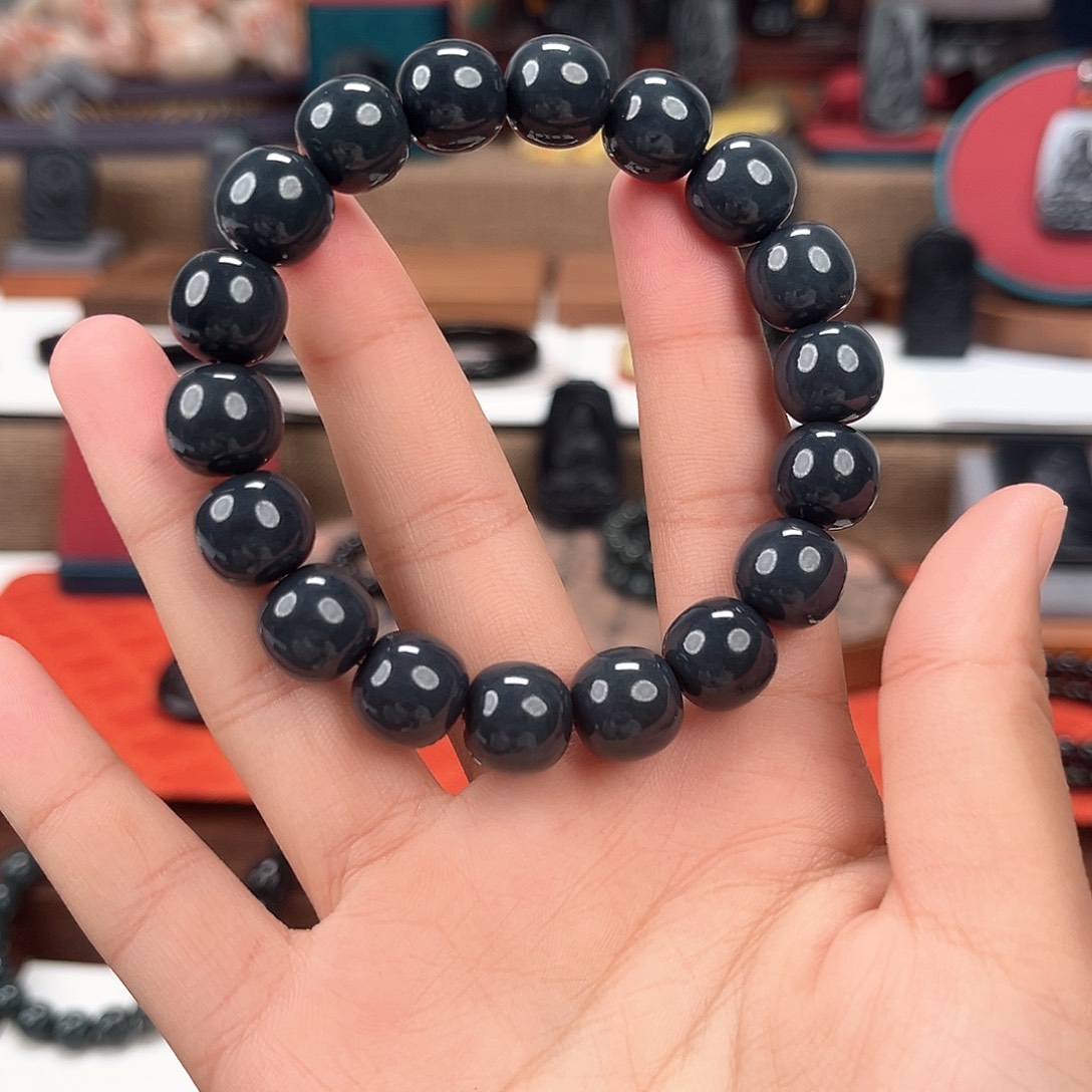 和田玉未镶嵌手串卡12，90墨精工老型珠