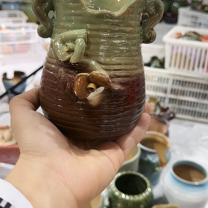 瓷片花盆多肉植物艺术品