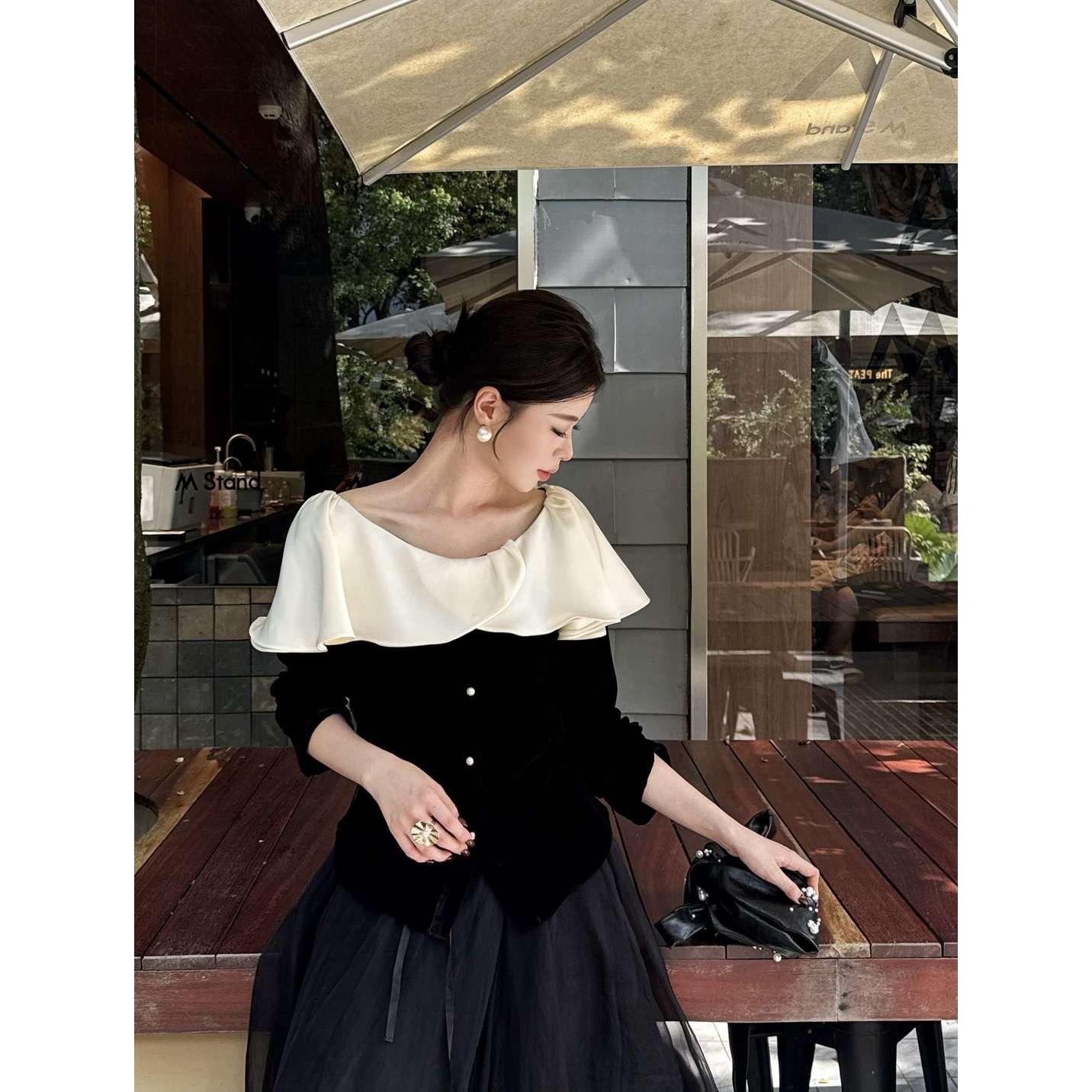 KIKI严选：035-1-JENNY家欧货南油秋季大领丝绒上衣高级感衬衫