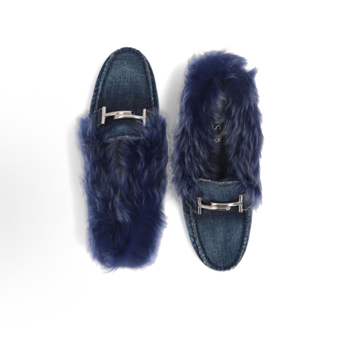 未使用 TOD’S/托德斯 牛仔布 长毛徽标 豆豆鞋