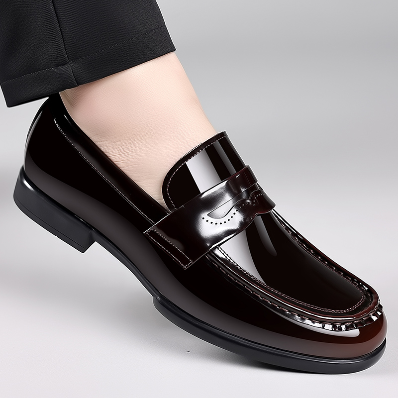 男鞋头层牛皮男士乐福鞋2025透气软底亮面商务休闲一脚蹬申士皮鞋