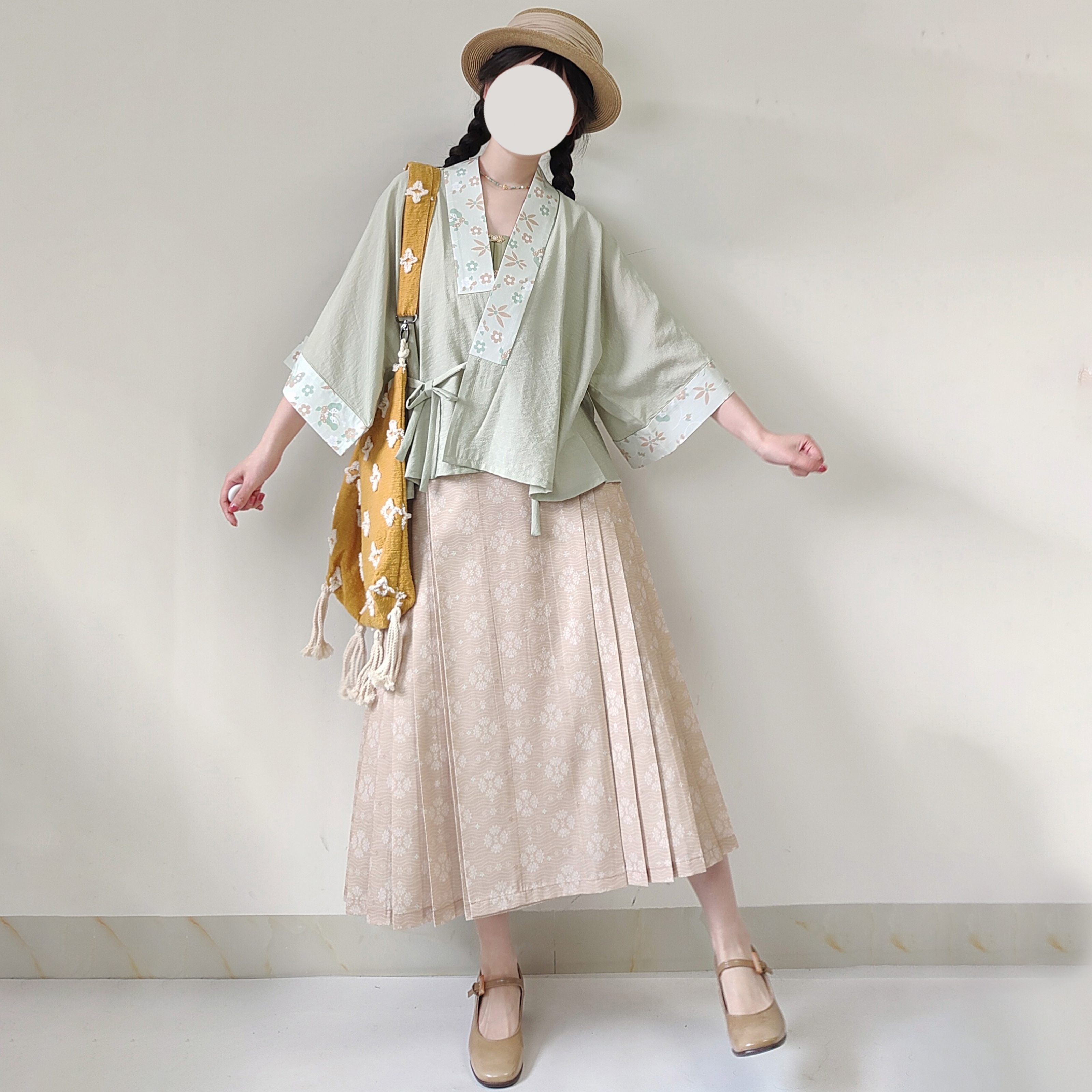 花朝记X观止合作款 连翘明制汉服对穿交半袖中长马面裙日常清新