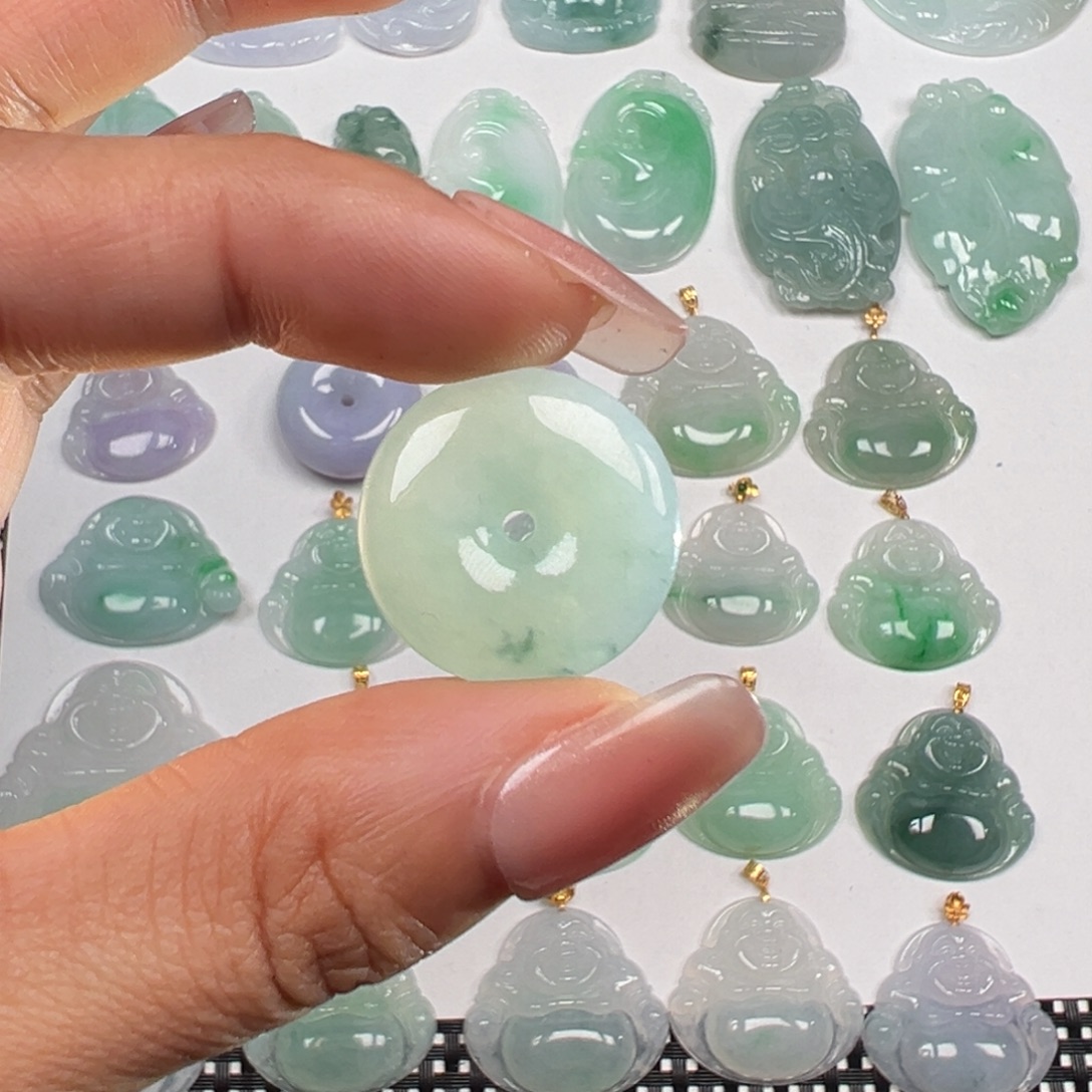 翡翠未镶嵌颈饰糯冰飘花小平安扣