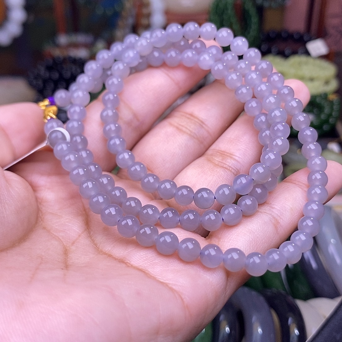 和田玉未镶嵌颈饰浓烟紫老矿料冰底约5.5mm108佛珠