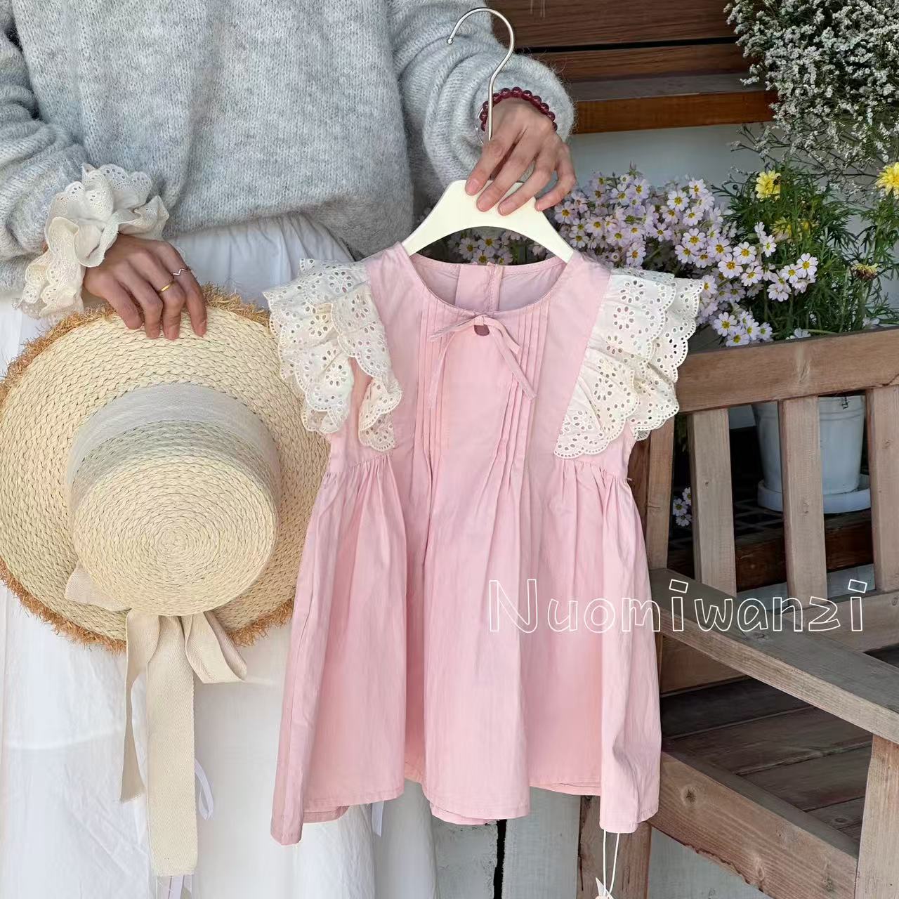 丸子十【现货】儿童夏季韩版蕾丝边棉布连衣裙（夏款）WZJ-52033