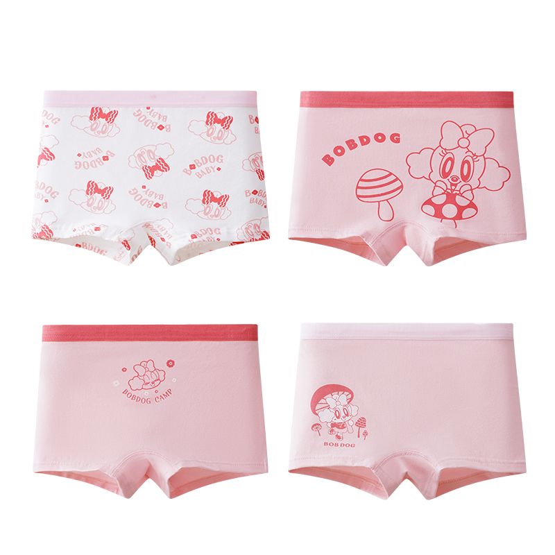 Bobdog/巴布豆儿童内裤纯棉4/6条装抗菌四角女童小女孩中大童宝宝