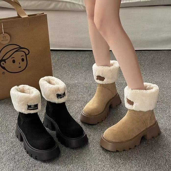 L22加绒厚底雪地靴女秋冬季新款加绒保暖防滑短靴棉鞋