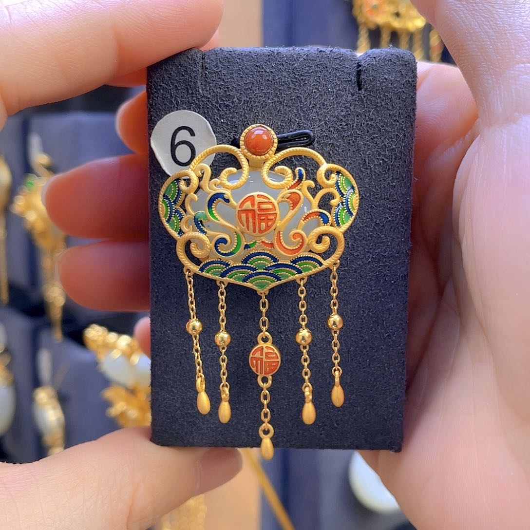 和田玉颈饰银S925镀金镶嵌