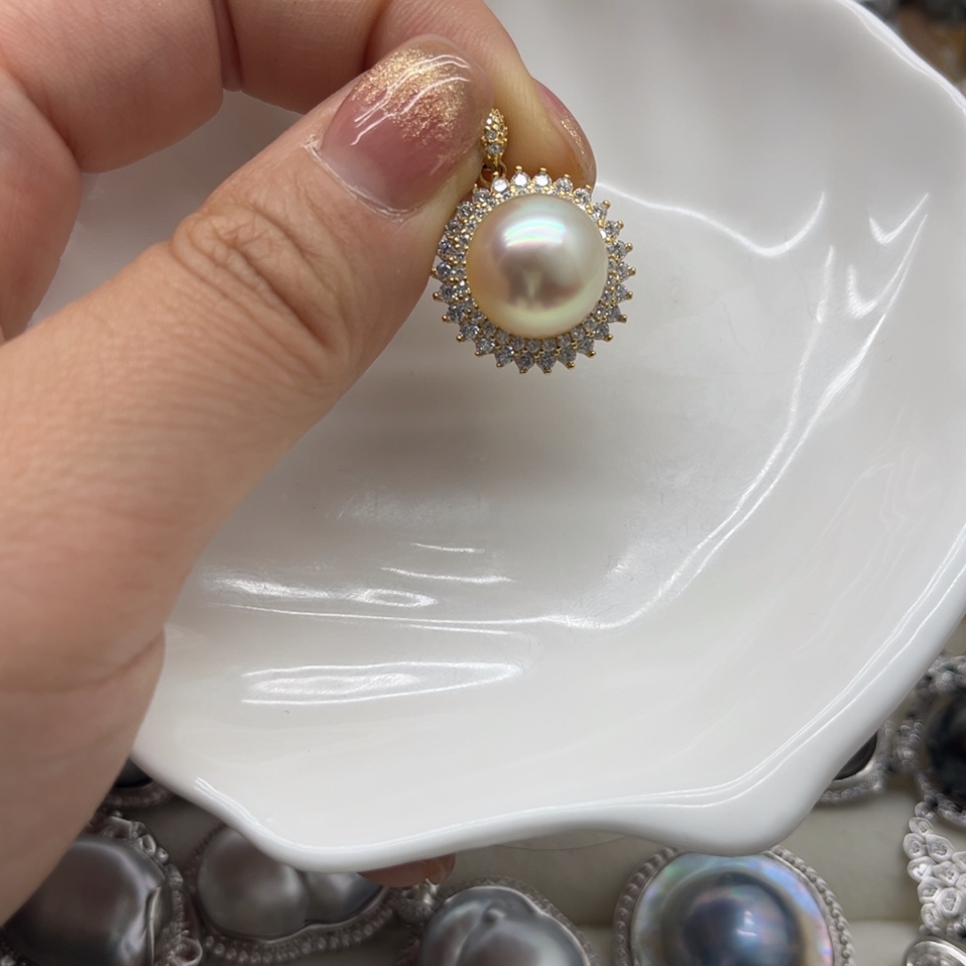 海水珍珠银S925镶嵌吊坠(不含链)