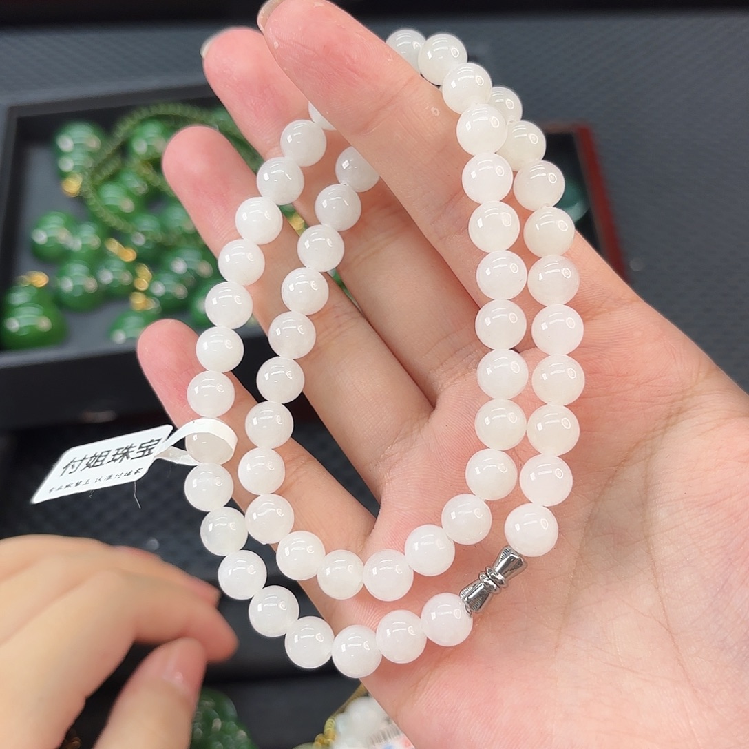 和田玉未镶嵌颈饰白玉卡8妈妈链