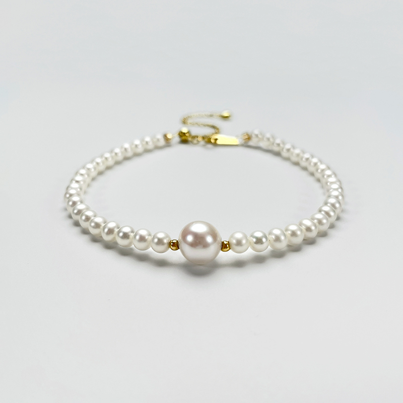 【胖哥专享】18K金豆 淡水小米珠+海水akoya珍珠手链4-8mm PG1767