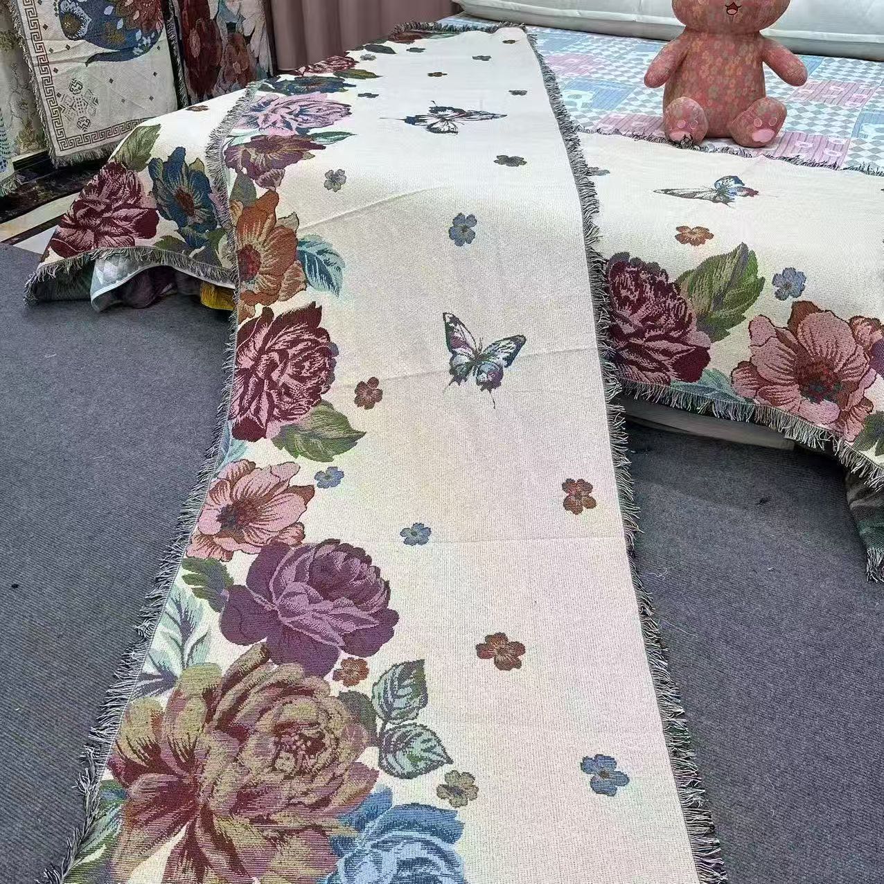 蝶恋花90*400升级加长版沙发巾大气多功能线毯靠背巾铺毯沙发垫