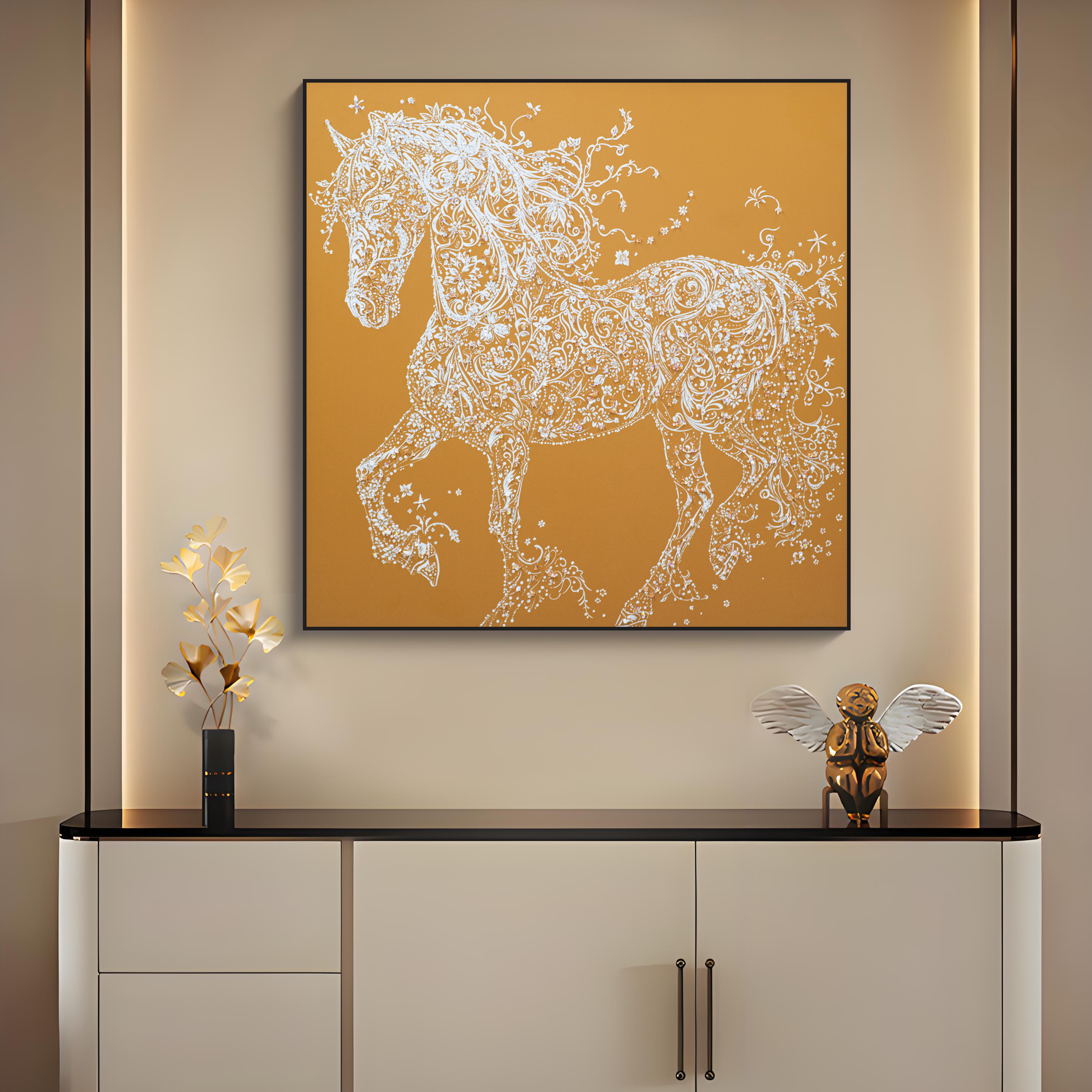 轻奢镶钻马装饰画适用于客厅沙发背景墙装饰画高级感马8080