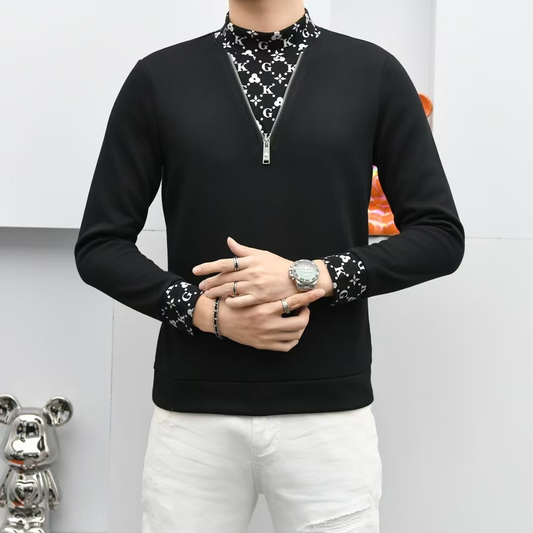 欧货男士长袖衬衫假两件上衣休闲卫衣秋百搭潮流商务轻奢时尚修身