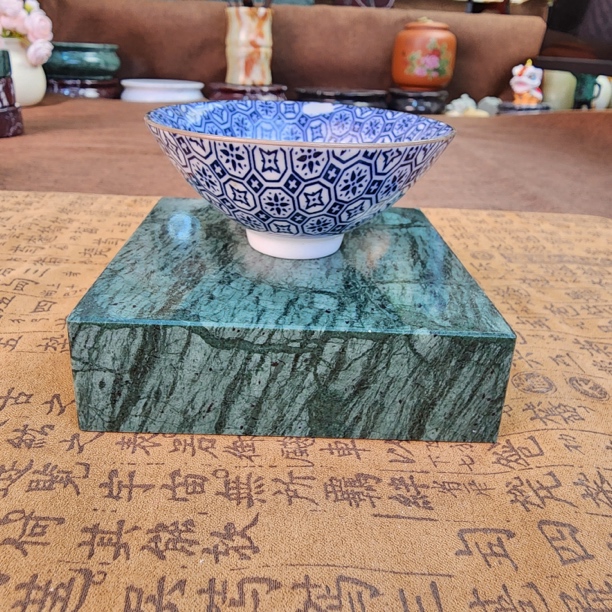 方形天然大理石底座摆件直径10cm  厚2•5cm茶壶主人杯手工精美