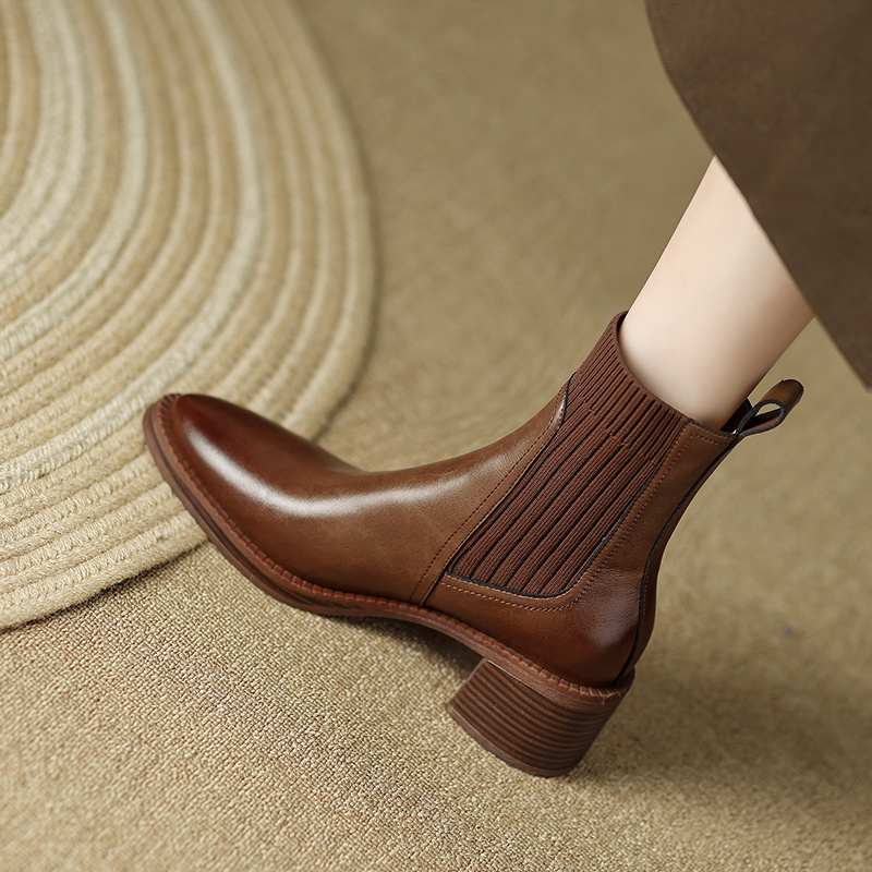 牛皮/跟高5cm/34-40/ 秋冬季新款女士单靴法式复古马丁靴女百搭加