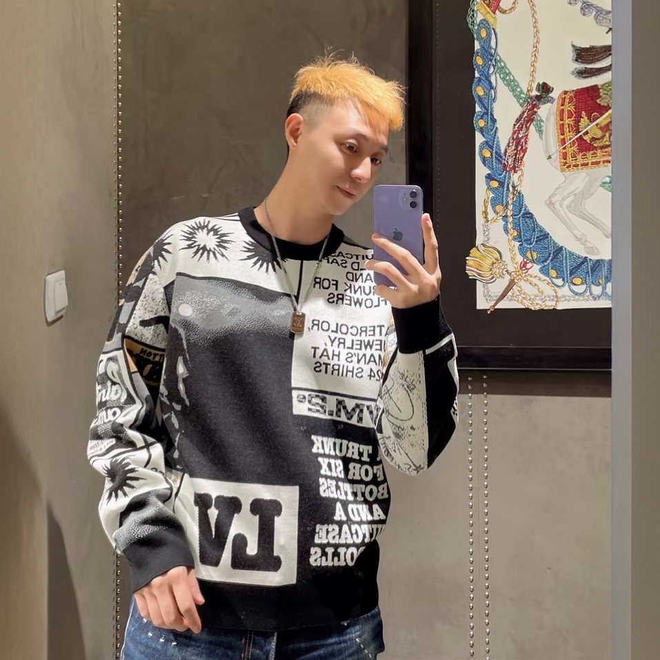 99新 LouisVuitton/路易威登 H14324 24款拼色字母图案印花卫衣 M