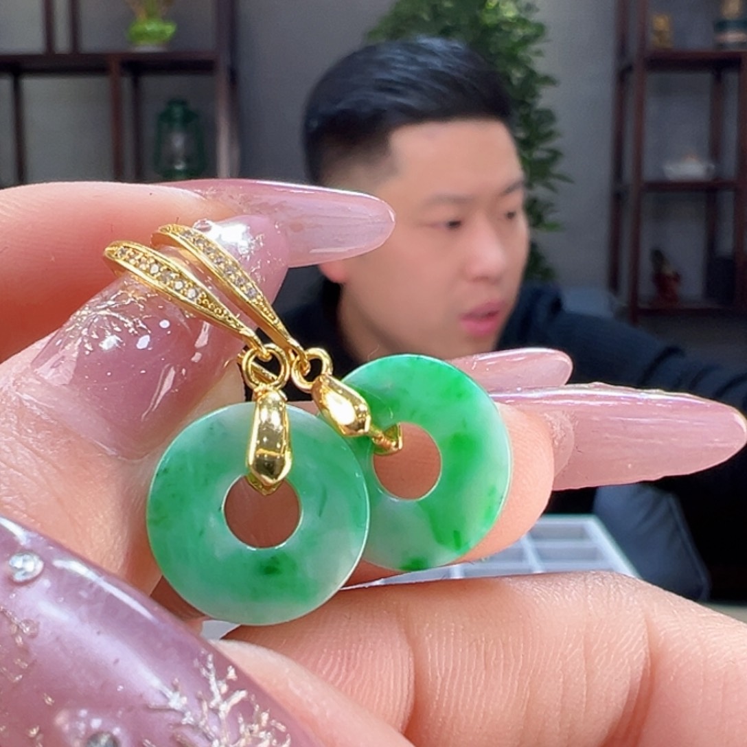 翡翠耳饰银S925镶嵌耳环33