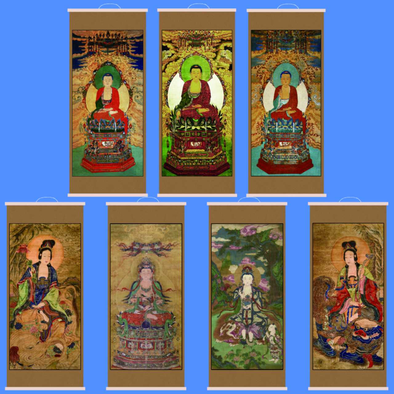 七佛画像三宝佛画像观音势至文殊普贤画像法场专用画像佛家画像