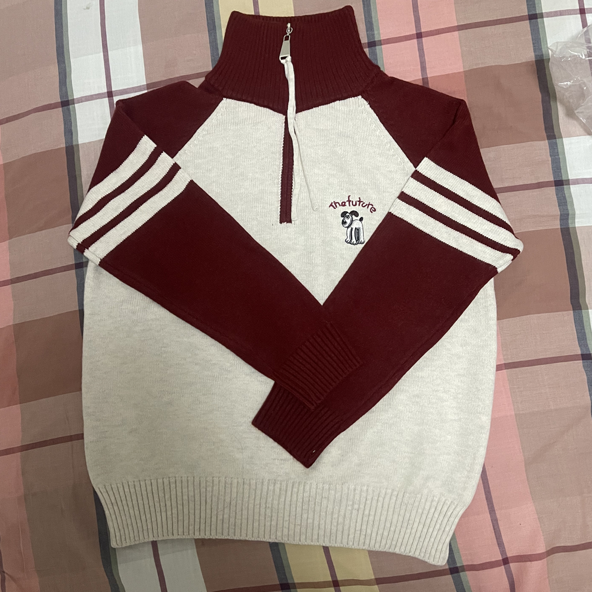 女士秋冬季毛衣半拉链撞色上衣