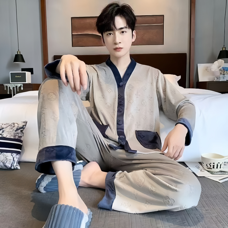 海岛绒秋冬季上新高奢款男款大码可外穿套装LX家居服
