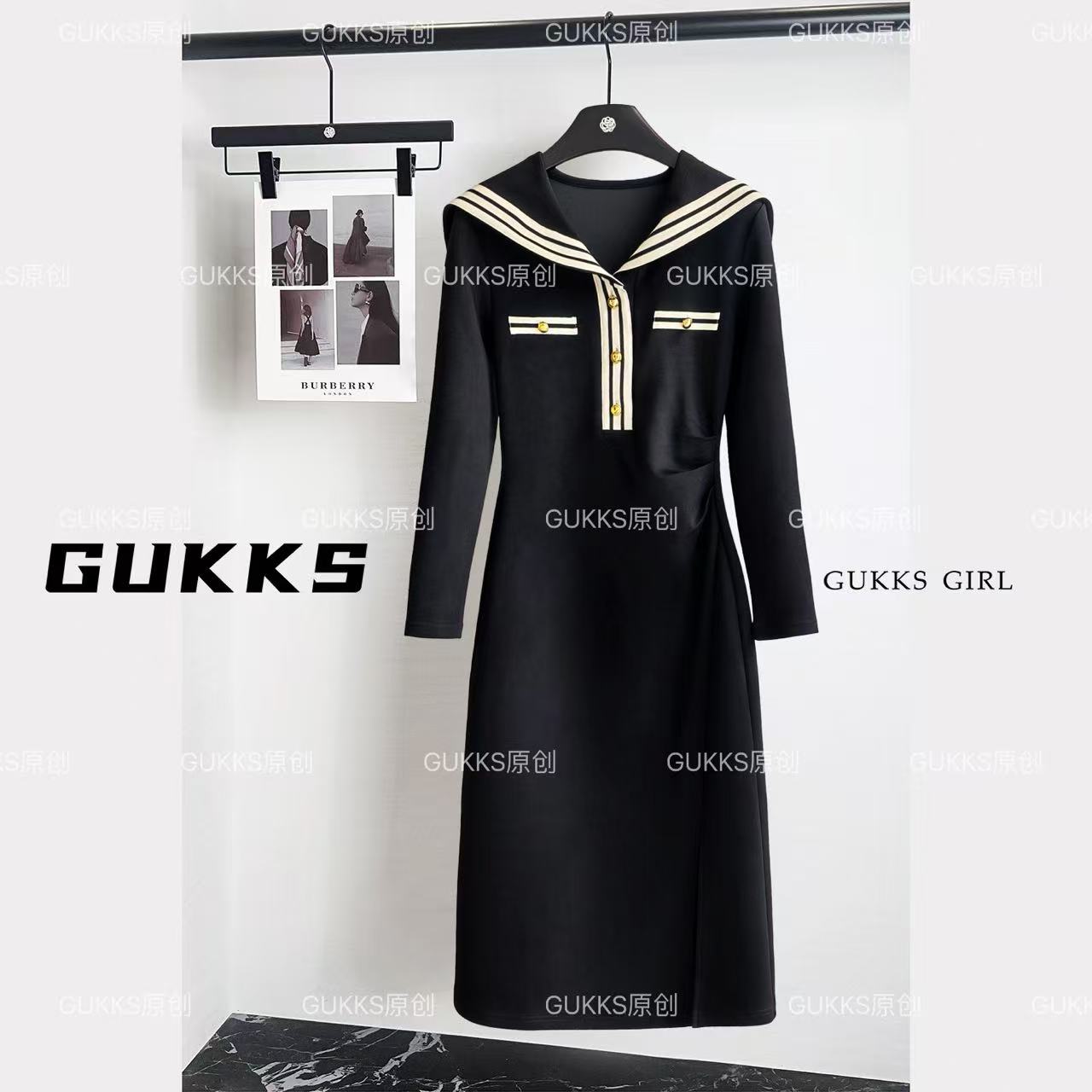 GUKKS/2025秋季新款撞色设计学院风连衣裙GK825