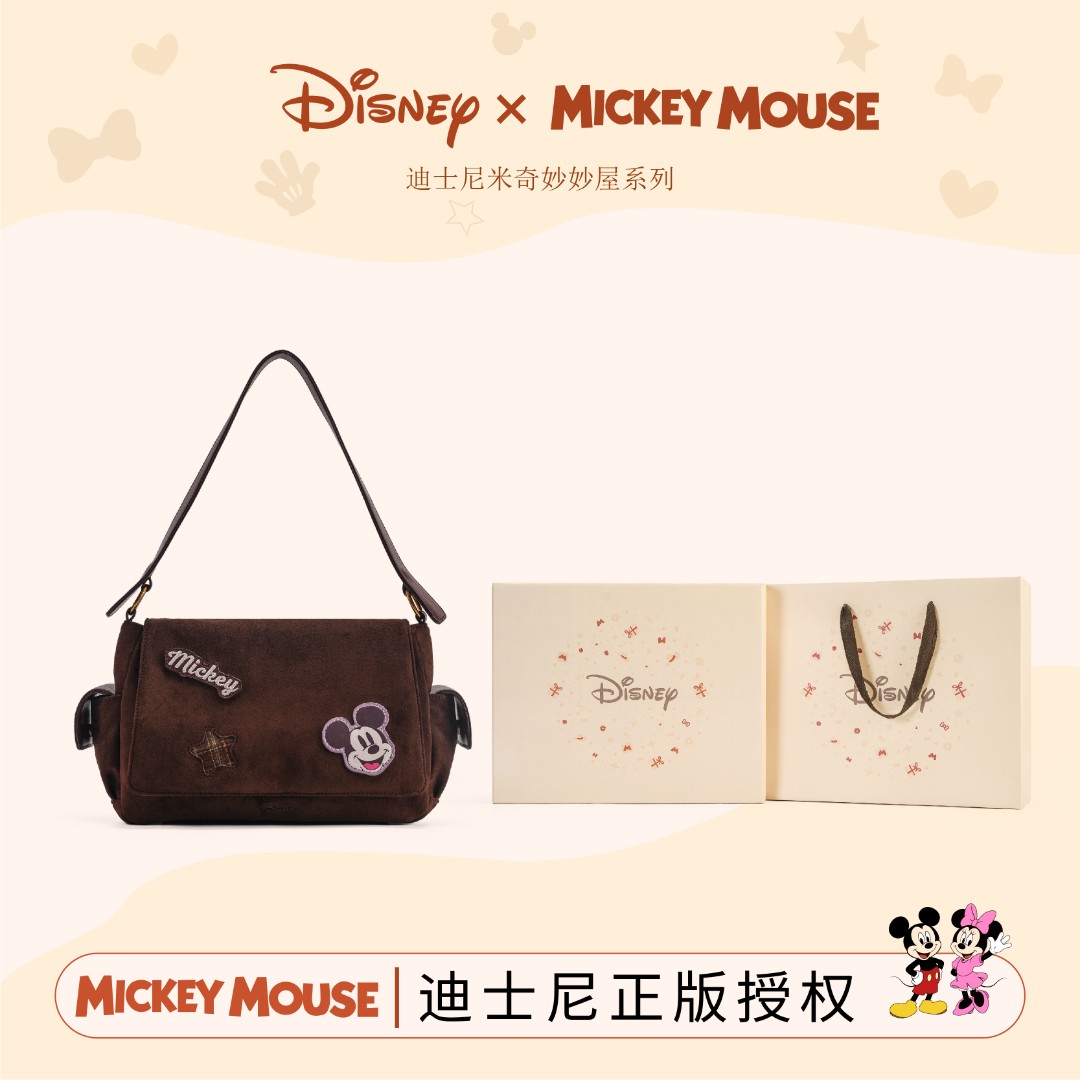 Disney/迪士尼米奇系列新款复古气质大容量牛仔单肩斜挎邮差包
