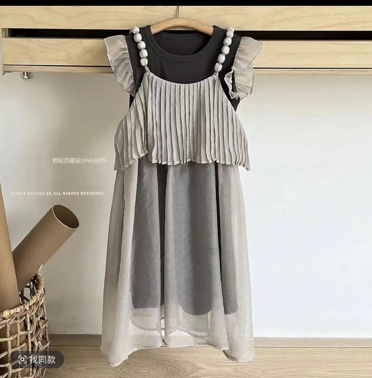 女童连衣裙2024夏季公主裙洋气两件套网纱裙女孩无袖吊带森系裙子