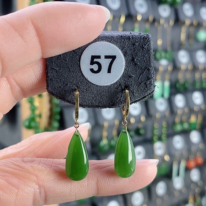 和田玉耳饰18K金镶嵌