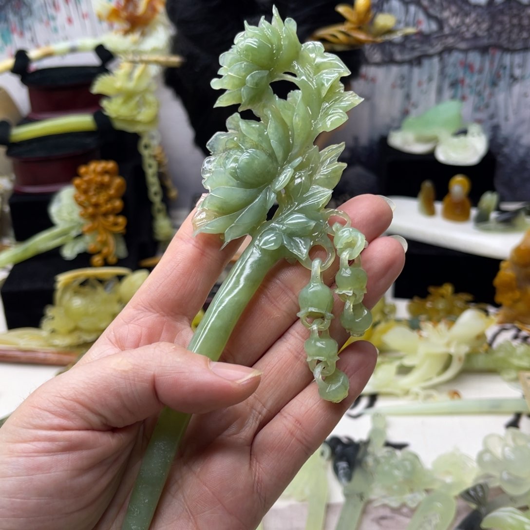 【闪购商品】蛇纹石玉发饰合金婉*呦