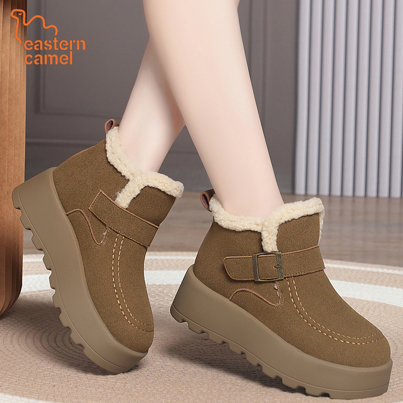 东方骆驼厚底加绒勃肯鞋女士防滑新款冬季增高毛绒保暖雪地靴棉鞋