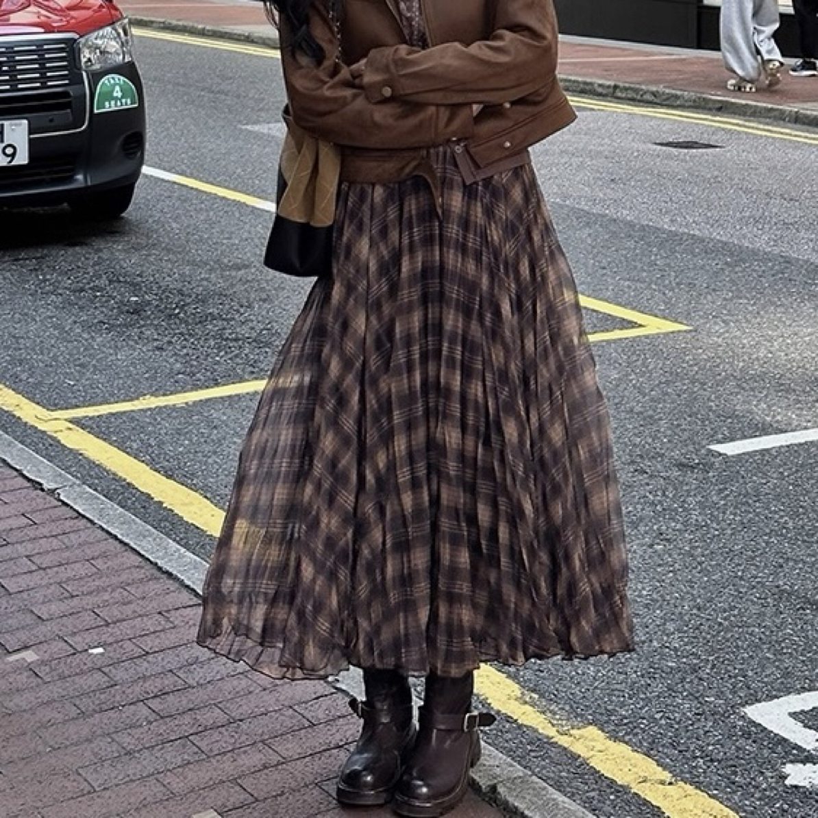 【织本】伦敦雾咖格纹纱裙时尚复古裙