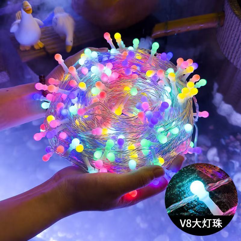 网红爆款太阳能满天星无极爆米花串灯