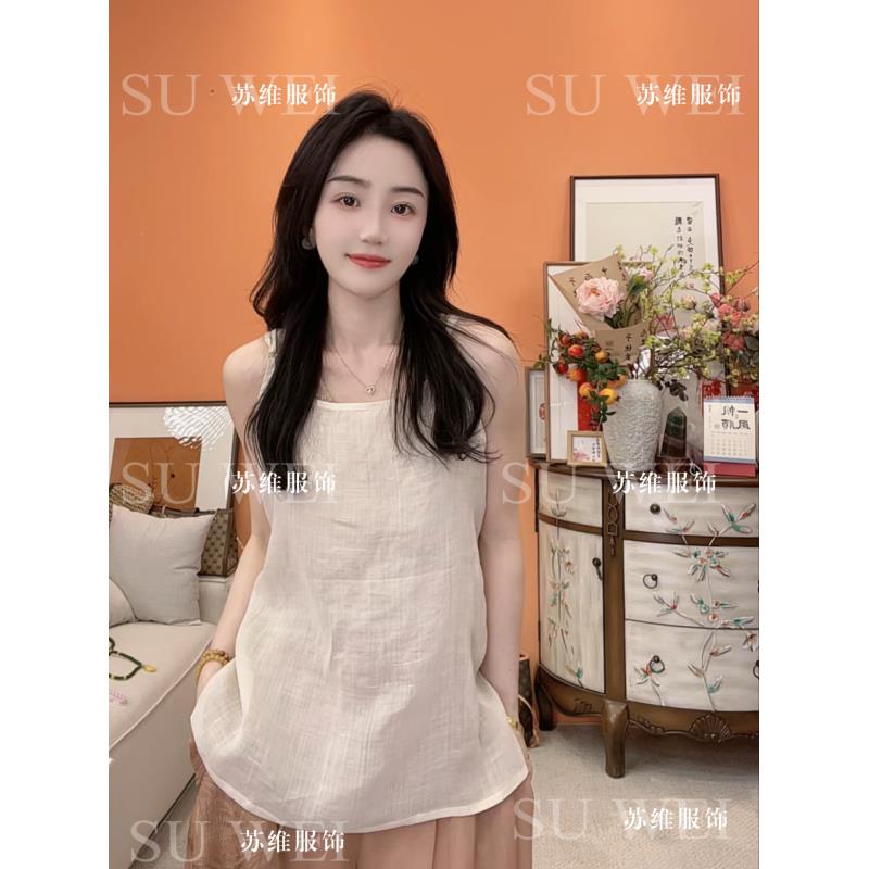 266夏季复古文艺无袖苎麻吊带背心宽松内搭上衣女