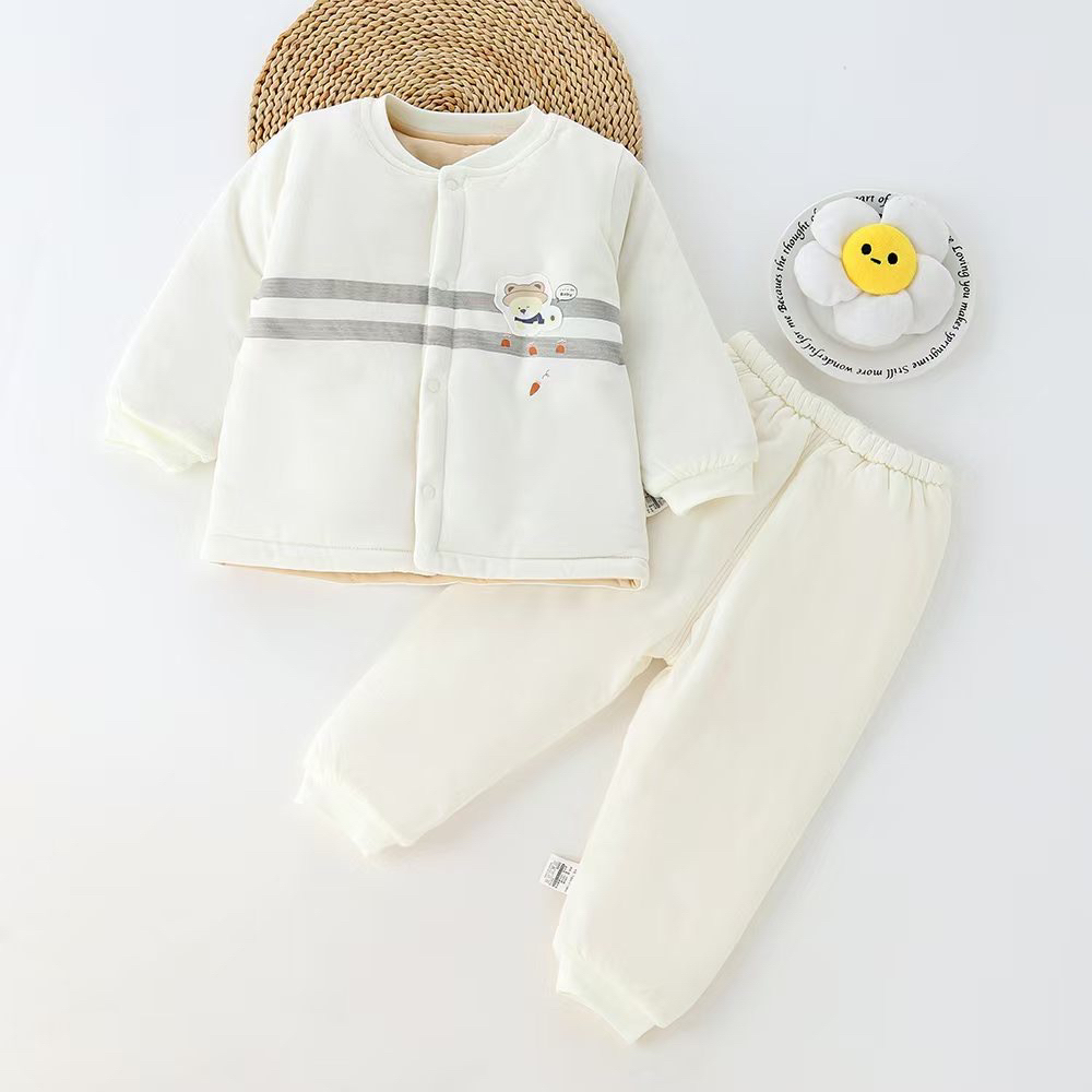 【直播专用】薄棉秋冬新生儿加厚分体连体棉服小熊家居家对开爬服