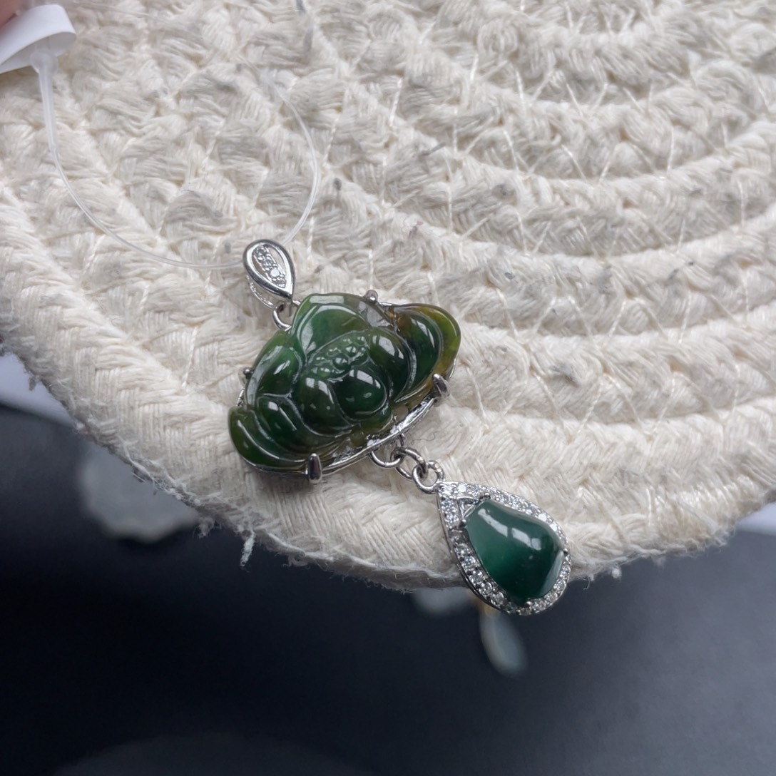 翡翠银S925镶嵌颈饰天然A货缅甸翡翠