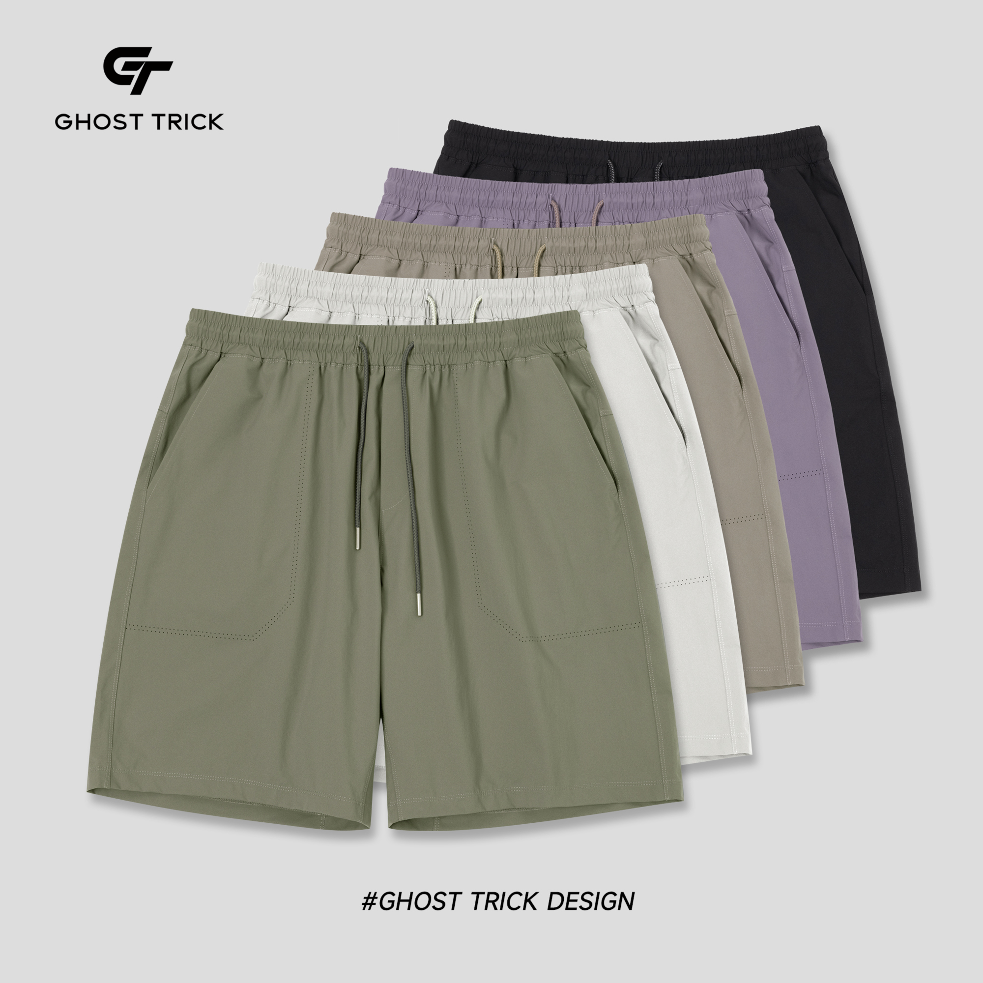 夏季新款简约抽绳透气冲孔短裤70286