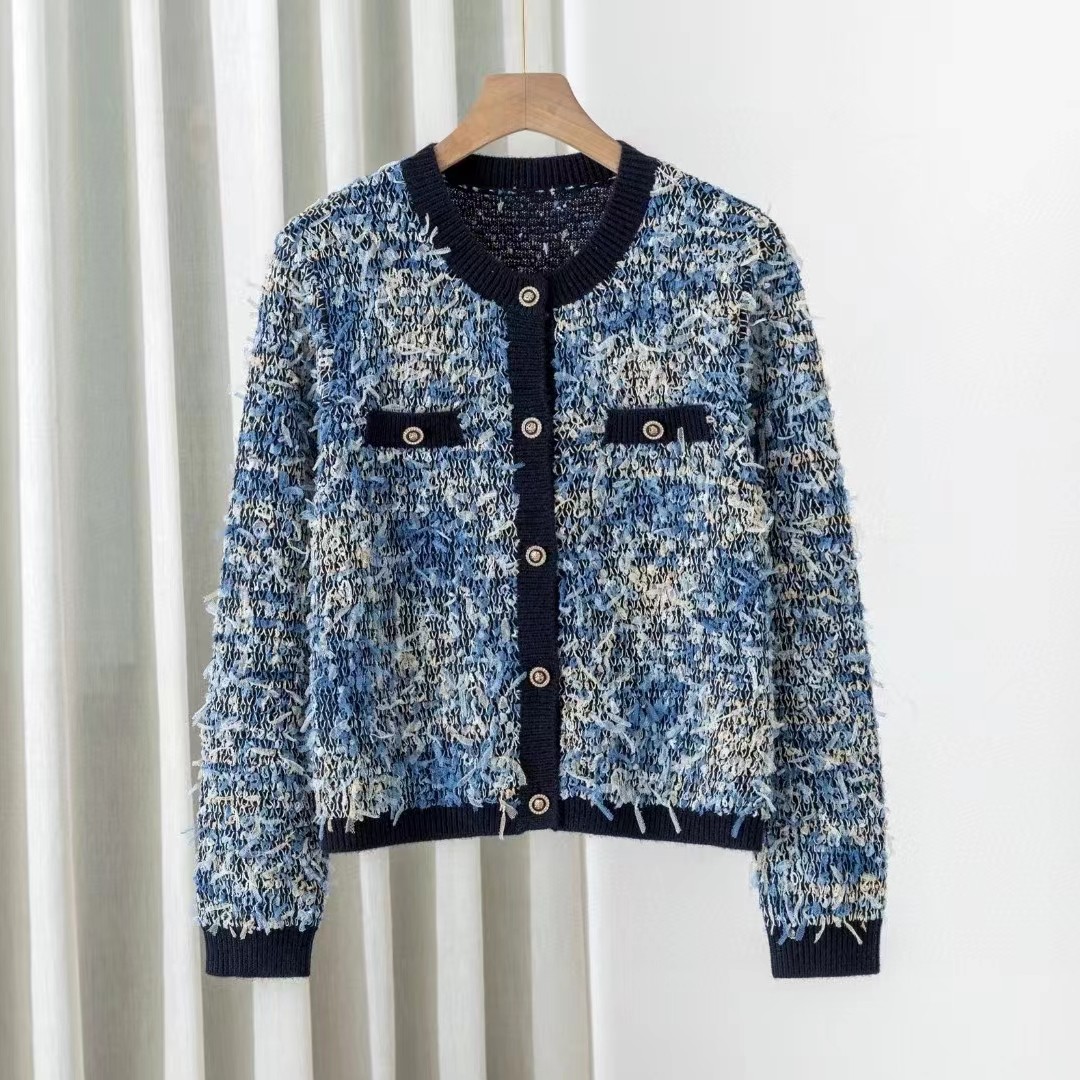 女士羊绒时尚外搭圆领针织羊绒开衫