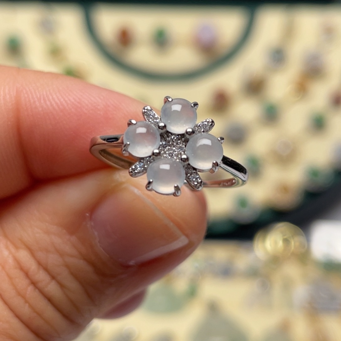 翡翠戒指银S925镶嵌纯天然缅甸翡翠