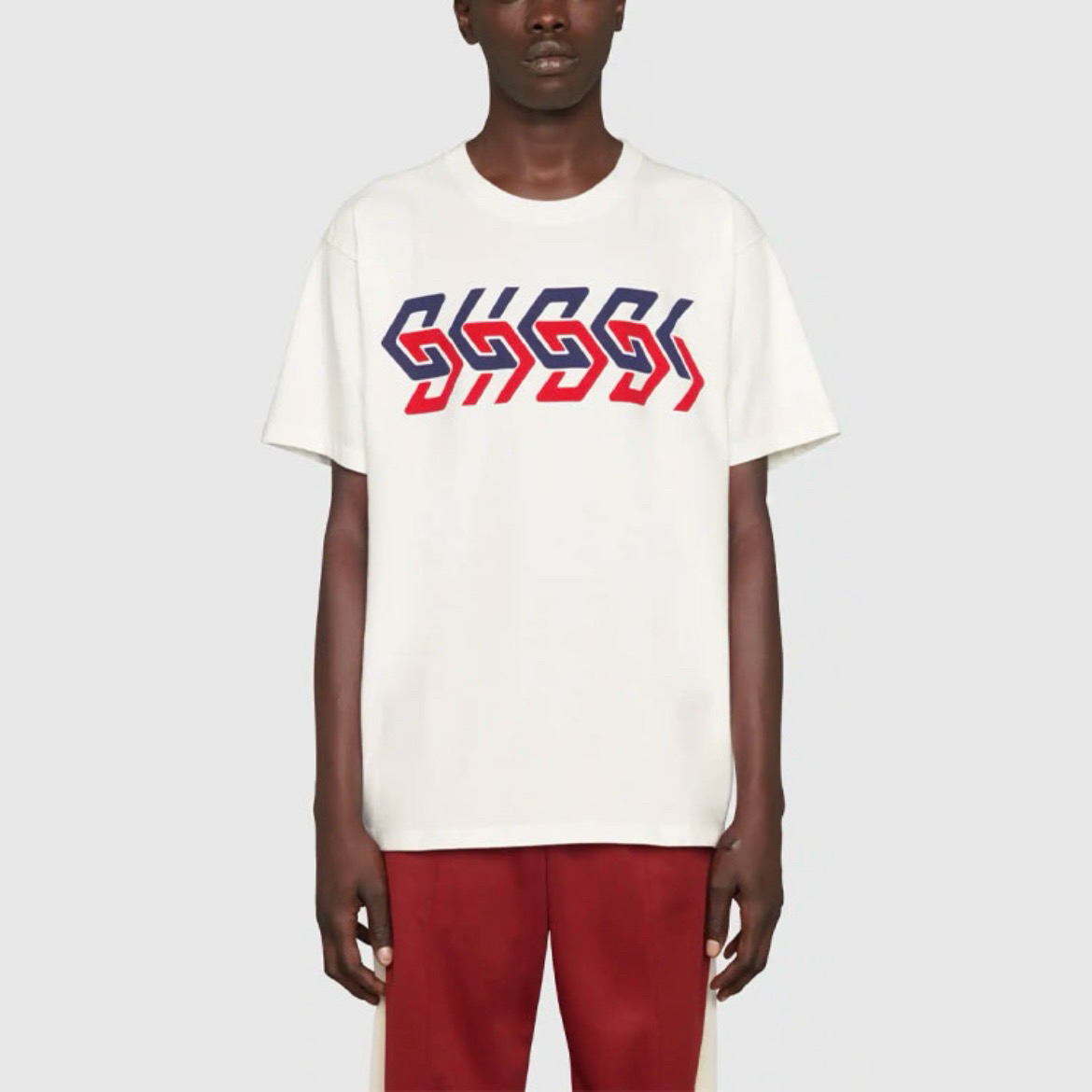 99新 GUCCI/古驰 2027/镜面字母印花休闲棉质针织短袖/S码