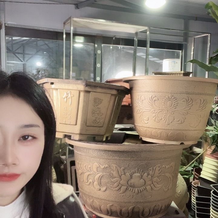 紫砂色八角60花盆2个有孔