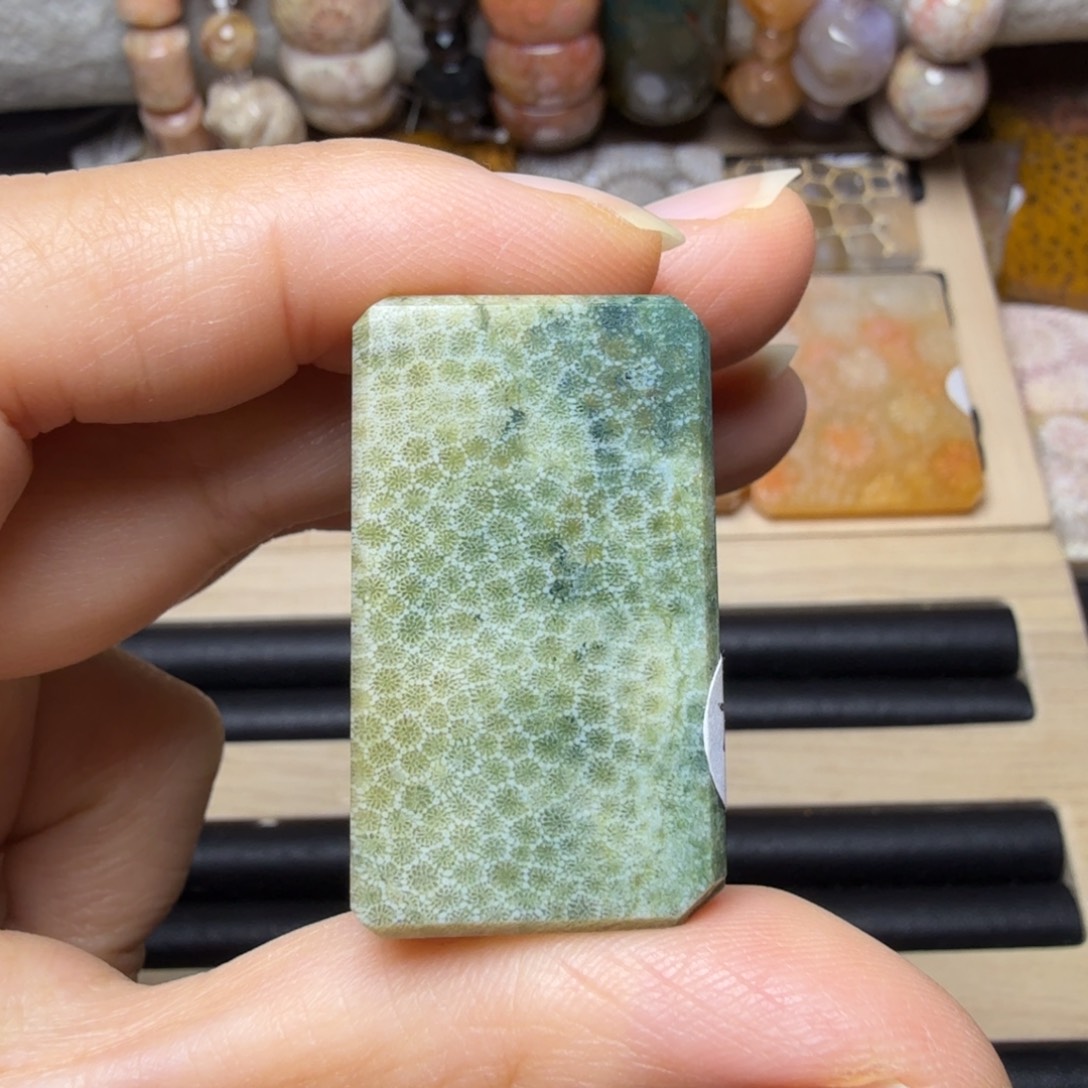 硅化玉未镶嵌绿鱼子，角有磕碰 特价