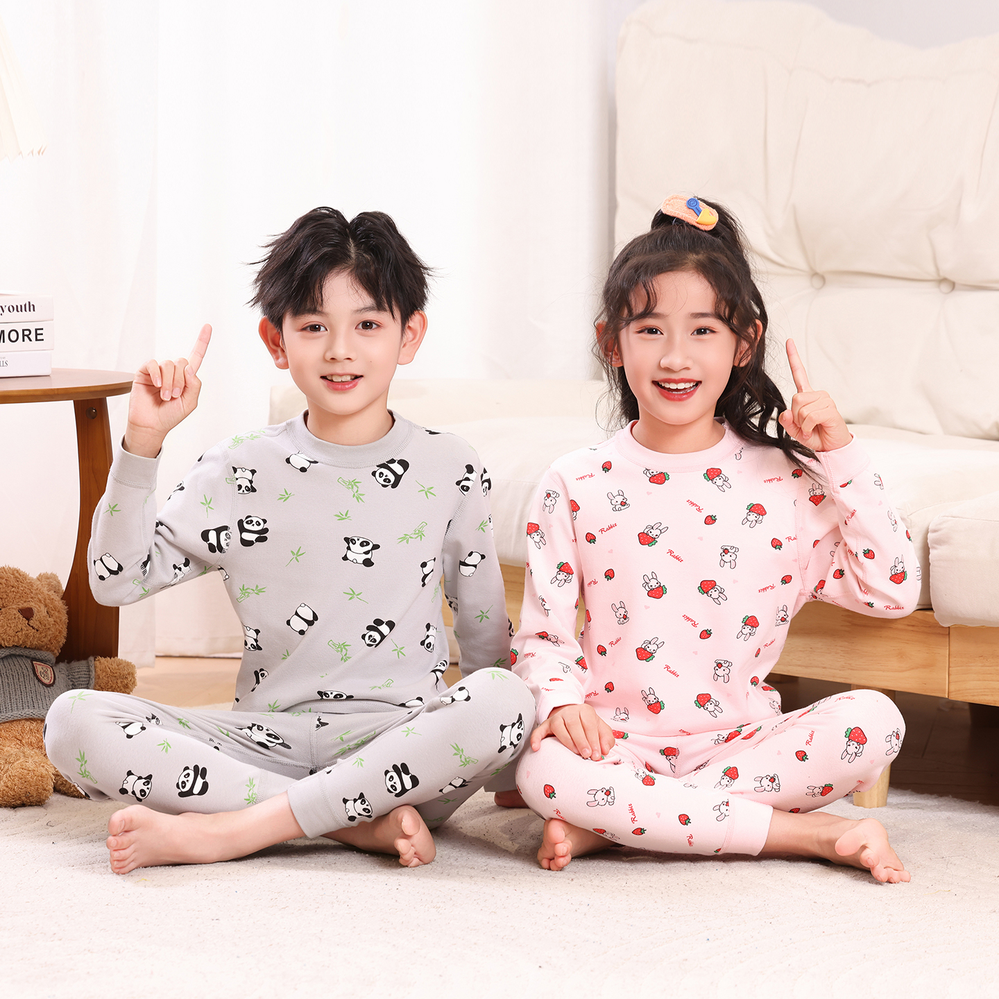 A类儿童纯棉拉架秋衣秋裤套装无骨缝制男童女童舒绒打底保暖睡衣
