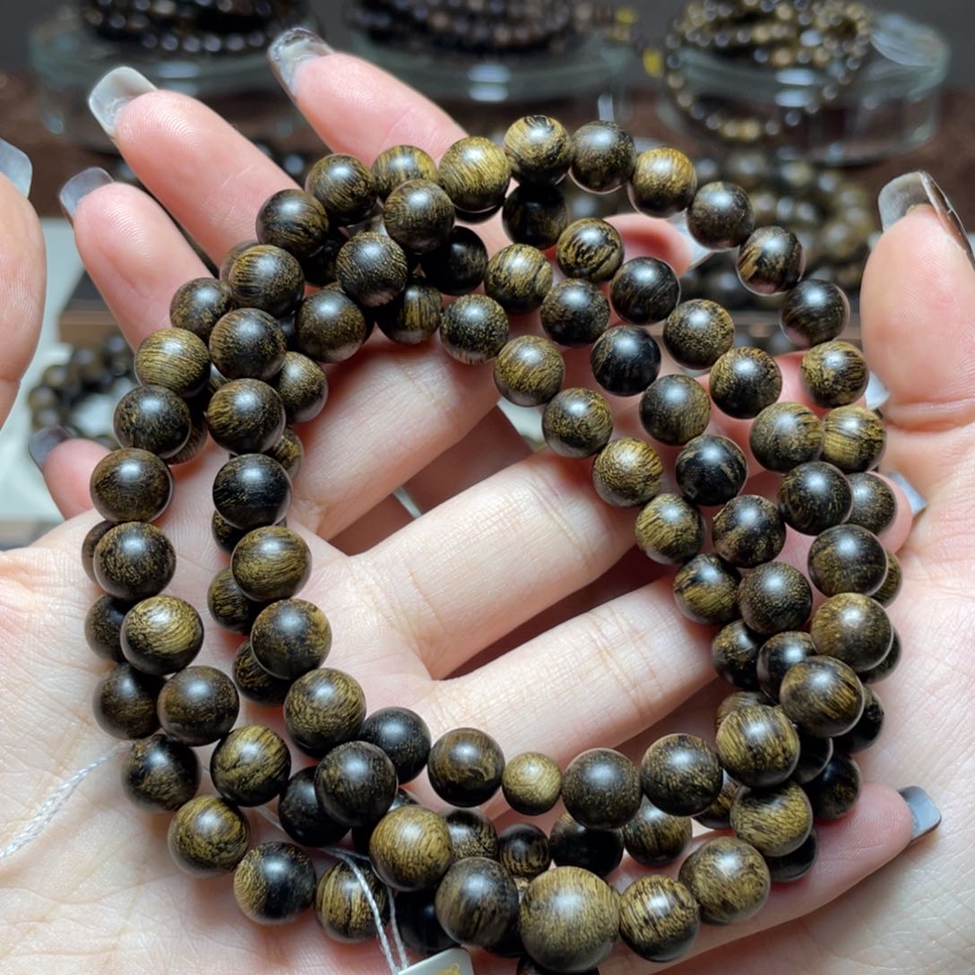 沉香手串阿*越南芽庄白奇楠爆满虎斑纹0.8多圈