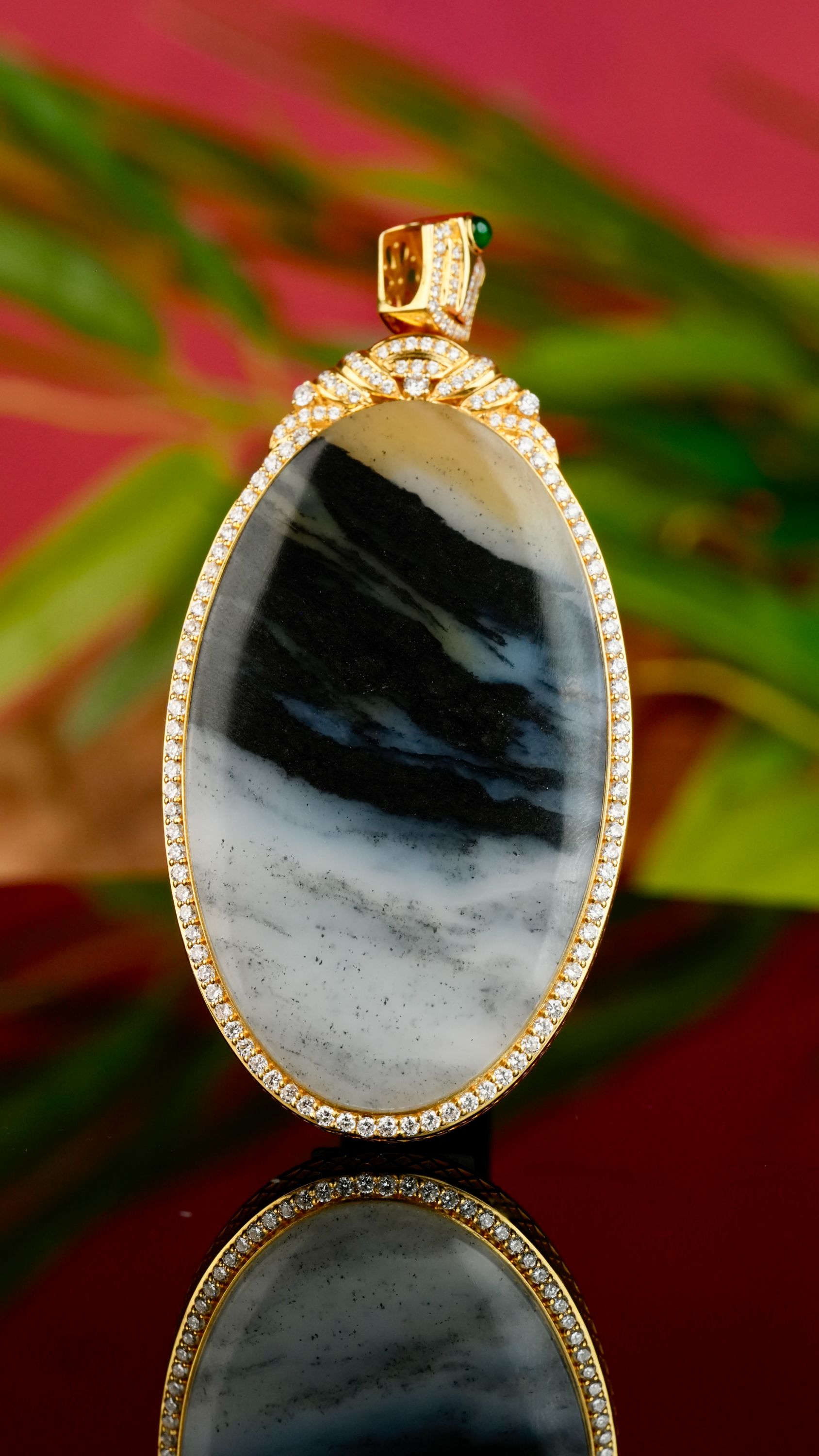 和田玉镶嵌吊坠和田玉青花山水意境牌温润细腻精致